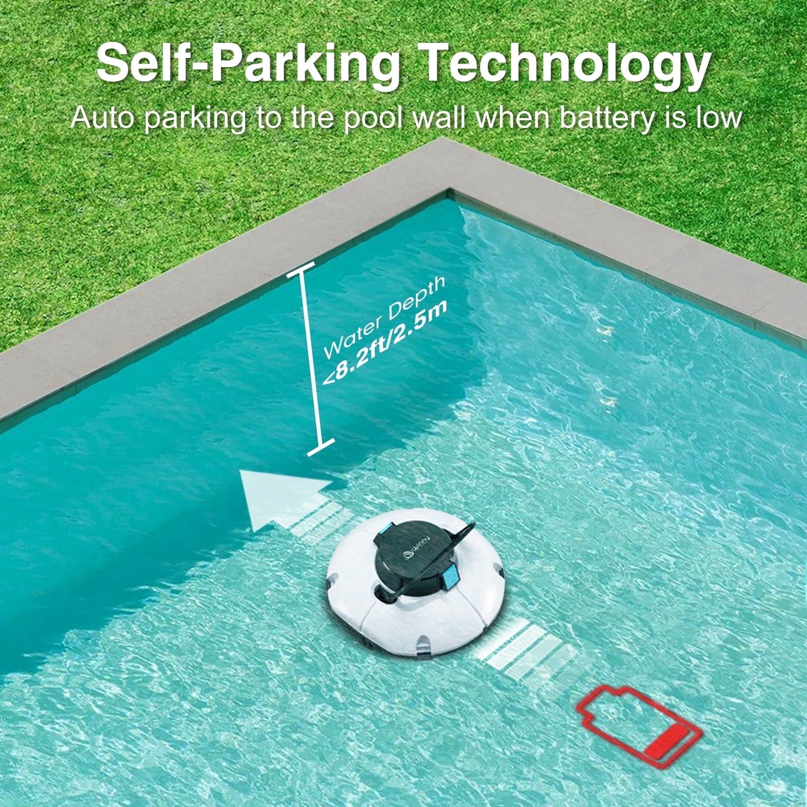 Cordless Robotic Pool Cleaner, Winny Pool Cleaner Automatic Pool Vacuum with Dual Filters, 80 Mins Runtime, Ideal for Flat Above Pools Up to 645 Sq.Ft (White and Blue)