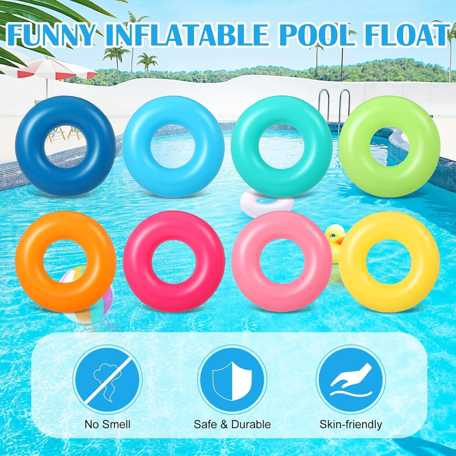 8 Pcs Inflatable Pool Float for Adults 36 Inch Clear Swim Rings Bulk Neon Swimming Pool Tubes Floaties Toys for Beach Summer Bachelorette Party Decorations, 8 Colors