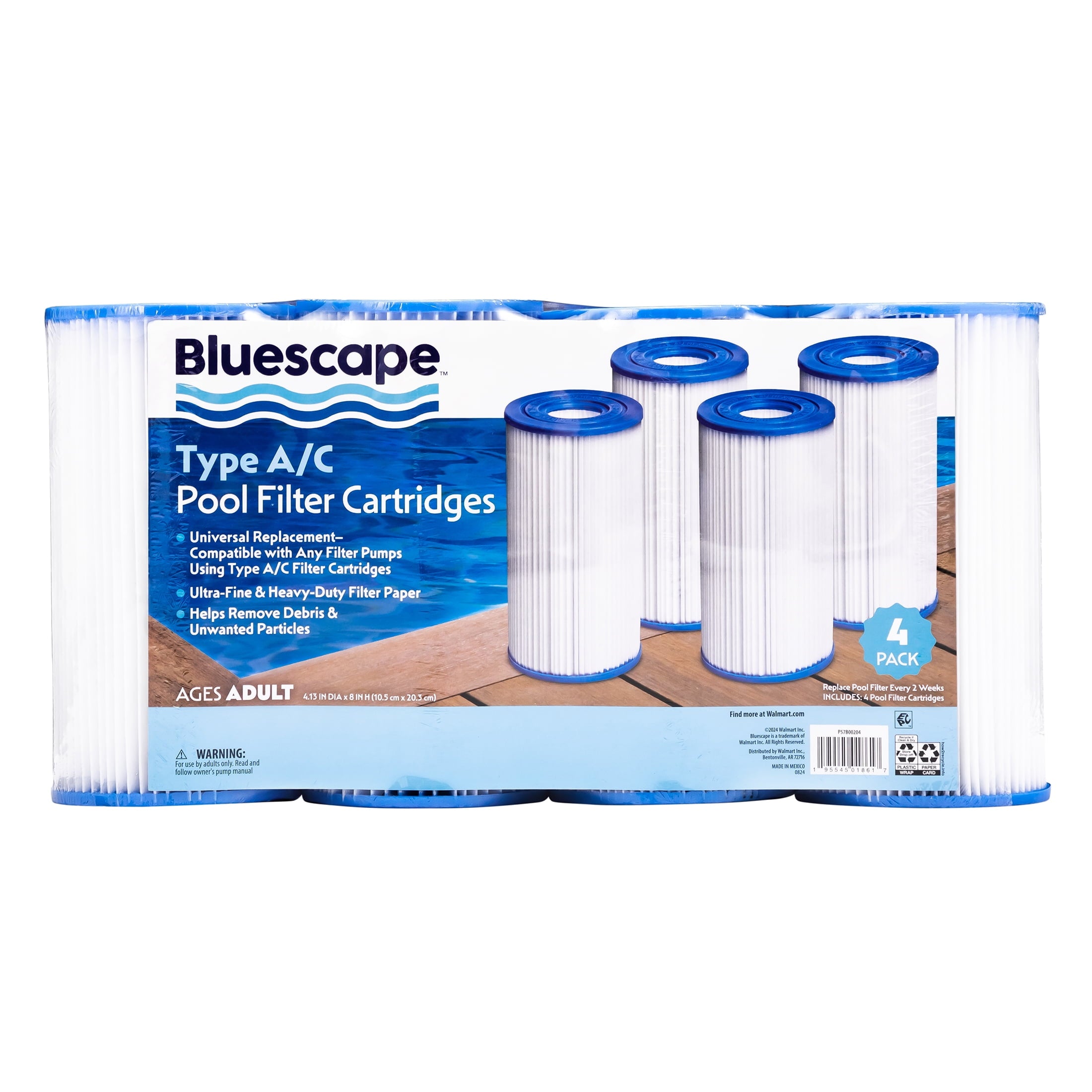 Bluescape Type A/C Pool Filter Cartridge 4-Pack, White, Adults