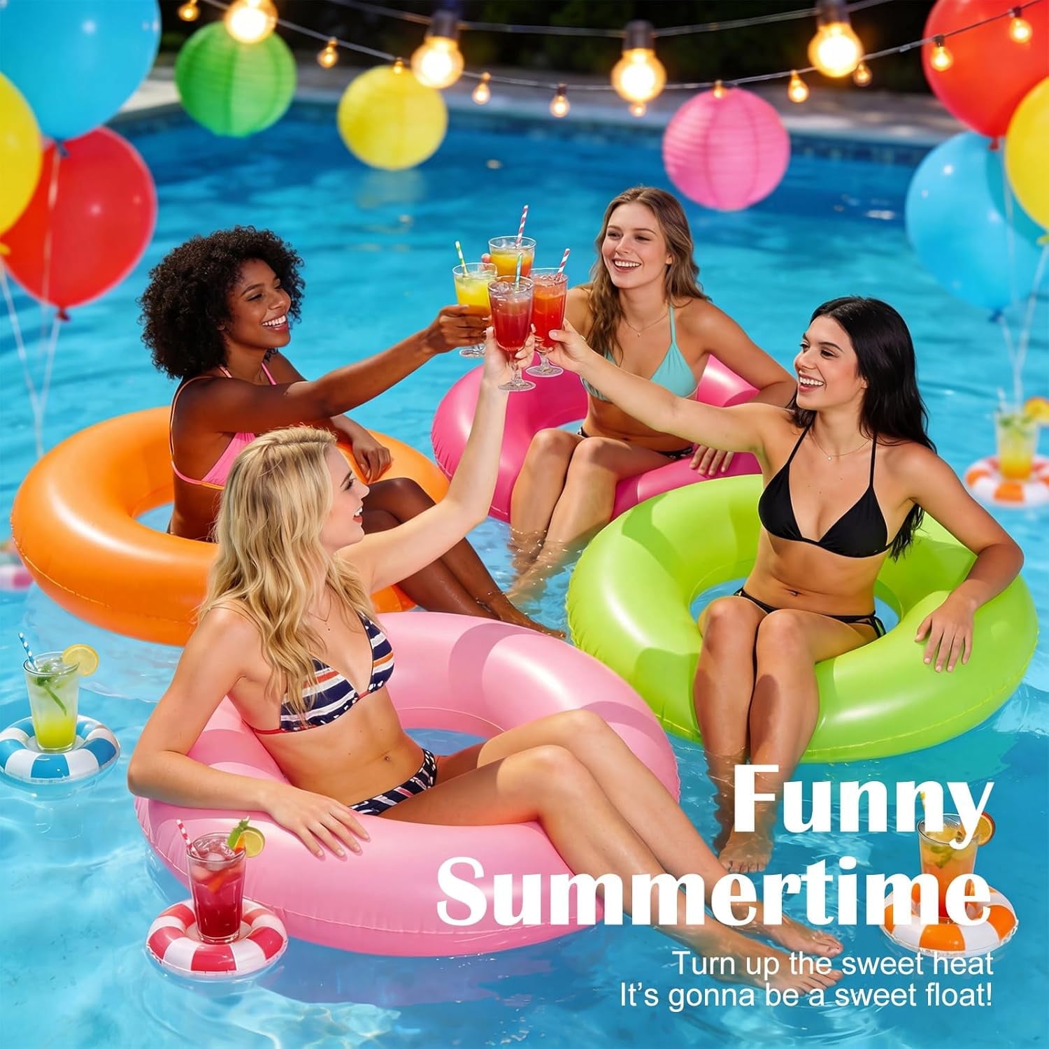 8 Pcs Inflatable Pool Float for Adults 36 Inch Clear Swim Rings Bulk Neon Swimming Pool Tubes Floaties Toys for Beach Summer Bachelorette Party Decorations, 8 Colors