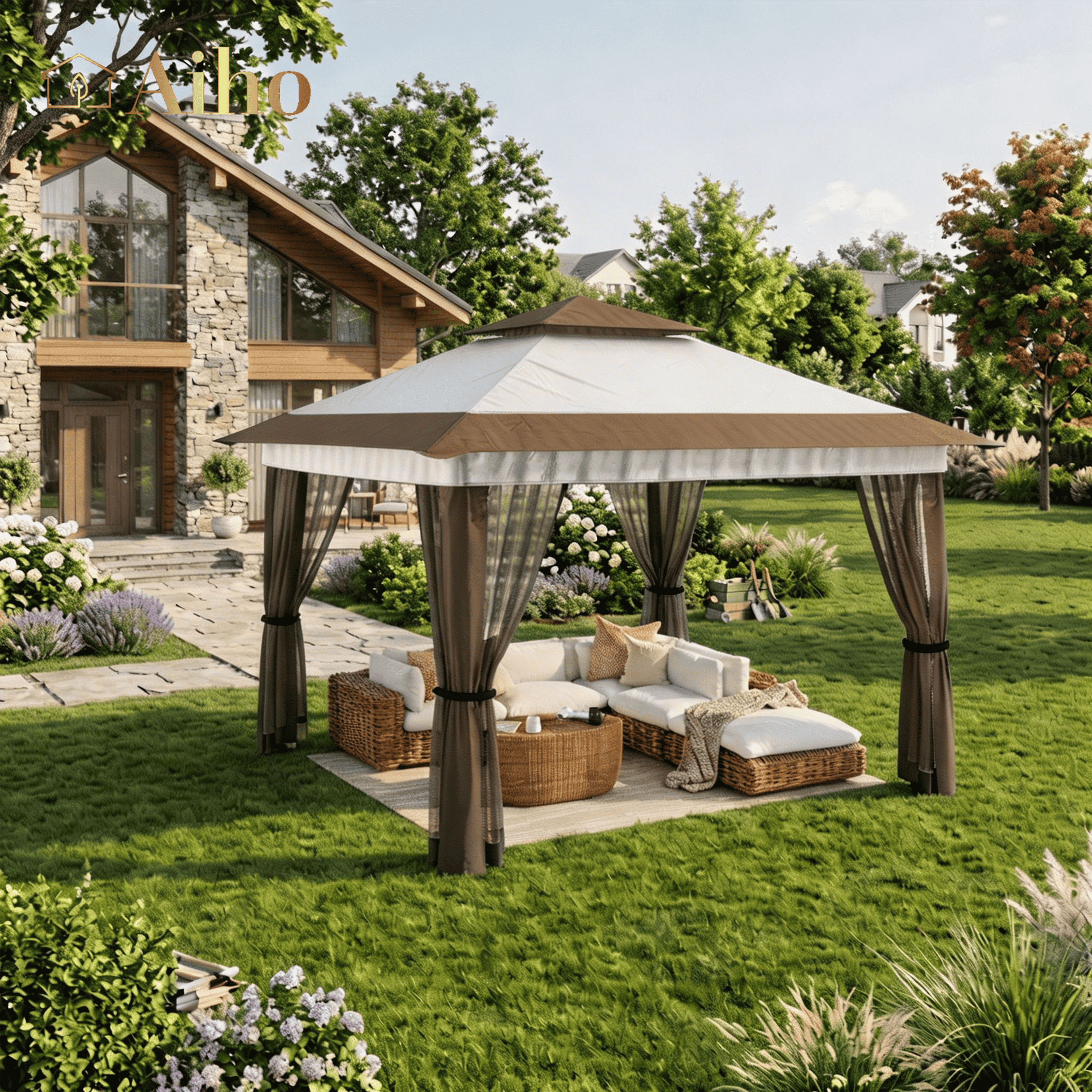 10x10 Pop-Up Canopy Tent with Removable Walls, 3 Height Adjustable Easy Set up Portable Gazebo, For Camping, White