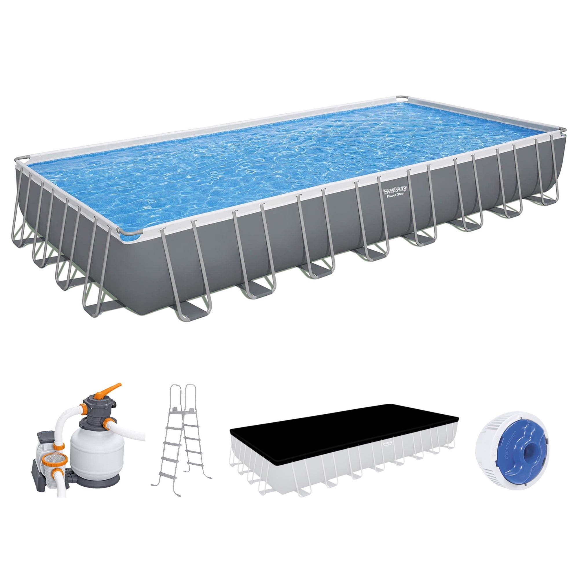 Bestway Power Steel 24’ x 12' x 52” Metal Frame Above Ground Pool, Gray
