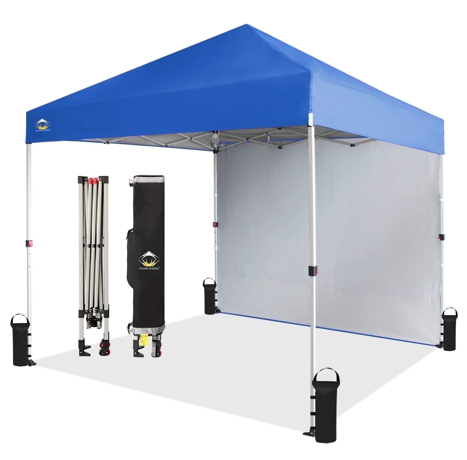 CROWN SHADES 10'x10' Instant Canopy Tent with 1 Sidewall with One Push Setup Sun Shelter for Events Parties Sky Blue